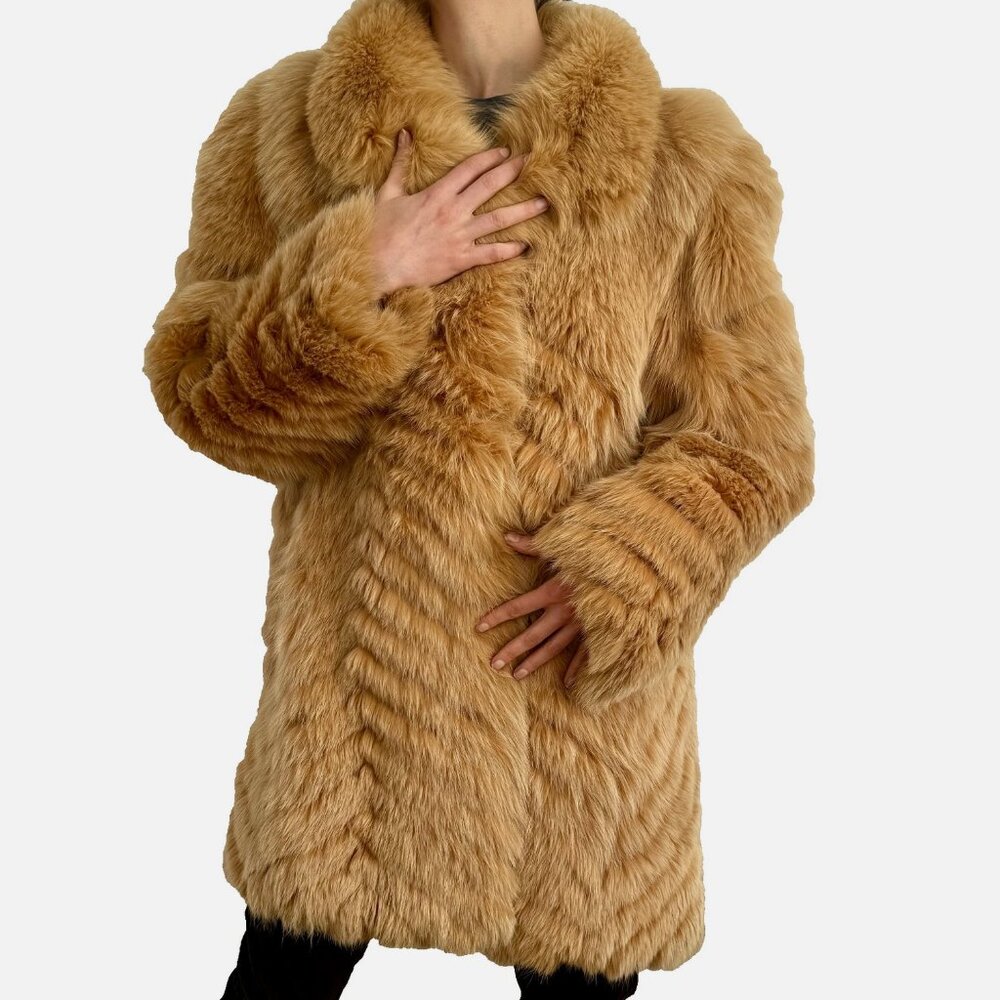 Real Red Fox Fur Coat Vintage Luxury Pockets Oversize Blue EUC Genuine L